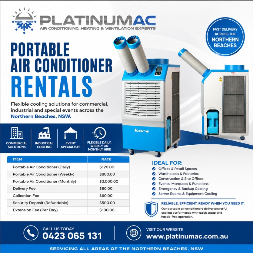 Portable air conditioner rental Northern Beaches NSW